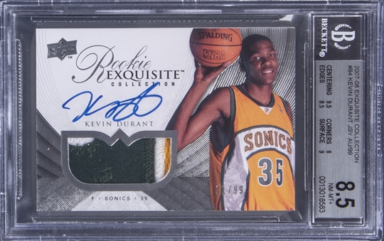 2007-08 UD "Exquisite Collection" #94 Kevin Durant Signed Patch Rookie Card (#11/99) - BGS NM-MT+ 8.5/BGS 10
